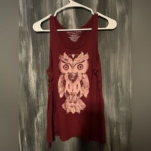 Fifth Sun Women's Maroon Owl Graphic Tank Top